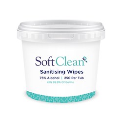 Soft Clean Sanitising 250 Wipes Tubs 200x150mm